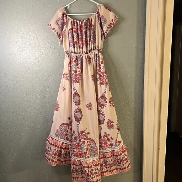 High Low Floral Peacock Dress Pink and Blue bohemian boho floral statement XL - Picture 1 of 16
